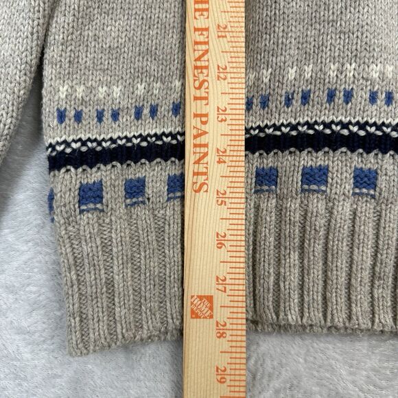 American Eagle Fair Isle Sweater Mens Medium Gray Blue Nordic Shawl Collar Knit - Picture 7 of 11